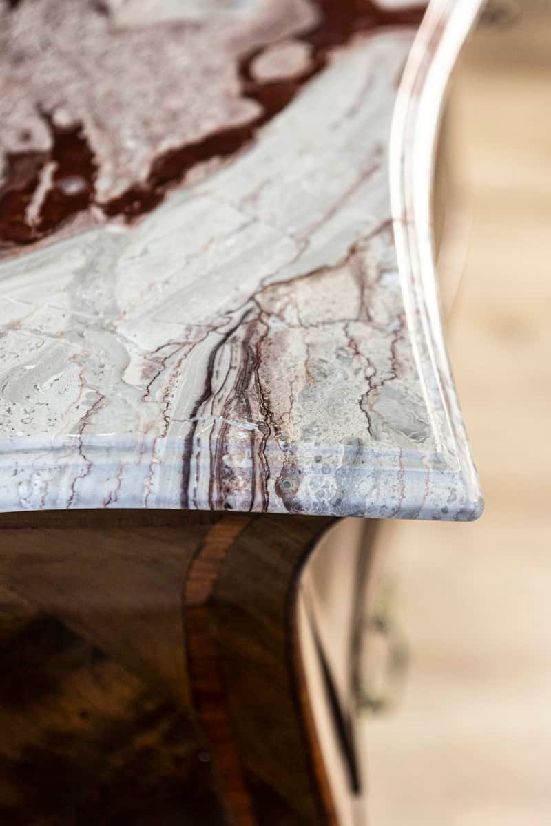 Italian Early 20th Century Rococo Style Walnut Commodes with Marble Tops, Pair, c.1900 - JAA