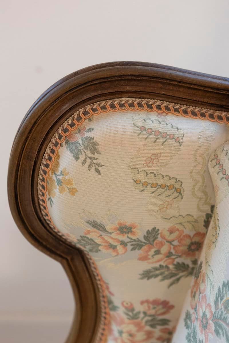 Pair of French Louis XV Style Bergères À Oreilles with Carved Floral Décor - JAA