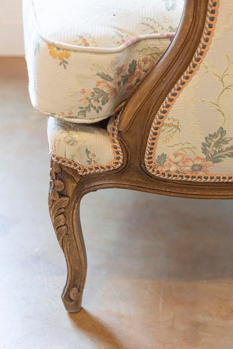 Pair of French Louis XV Style Bergères À Oreilles with Carved Floral Décor - JAA