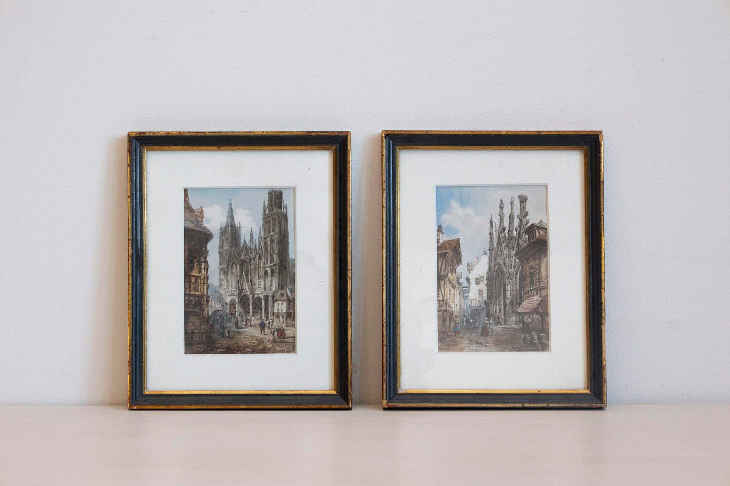 Pair of Framed Watercolors Depicting Gothic Churches by Théodore Henri Mansson - JAA