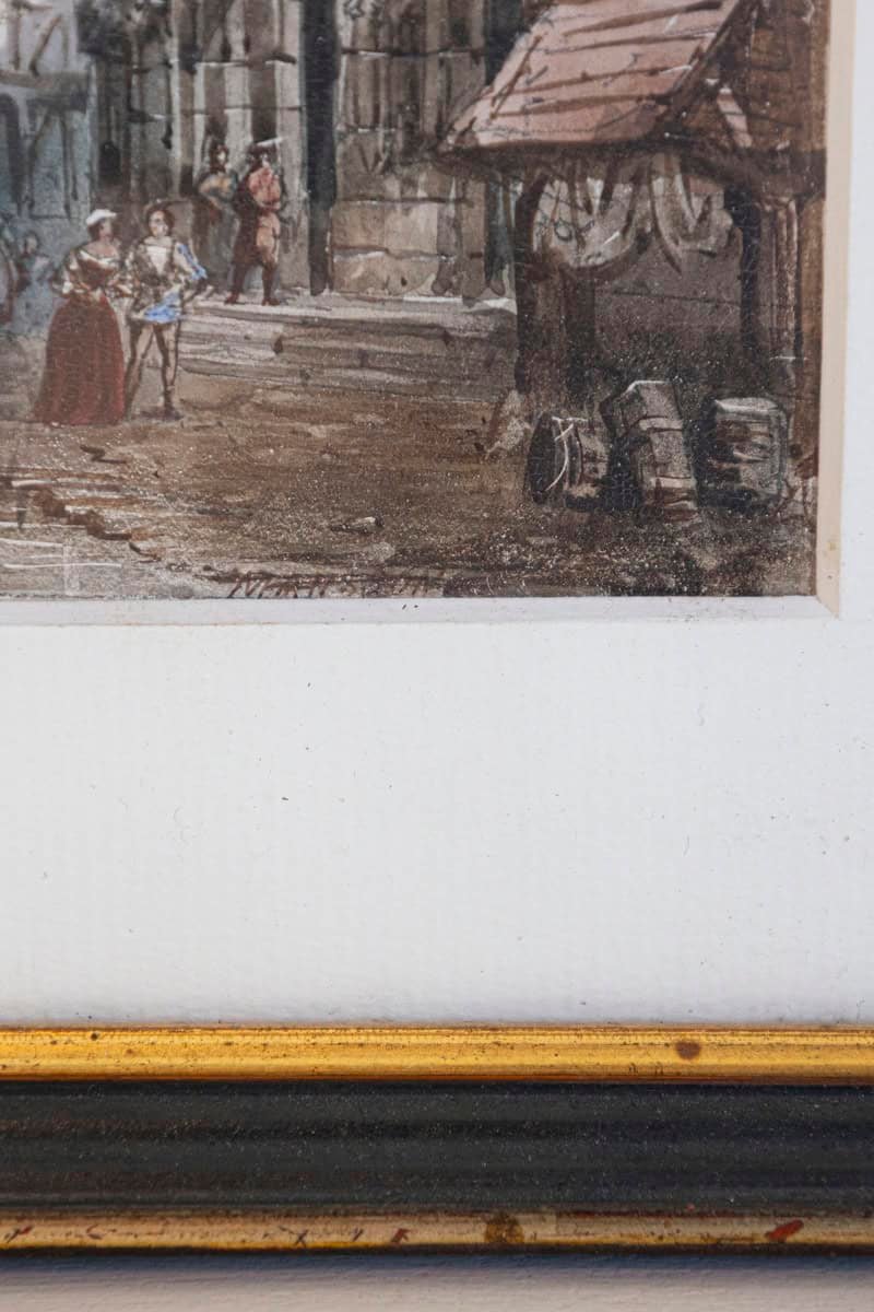 Pair of Framed Watercolors Depicting Gothic Churches by Théodore Henri Mansson - JAA