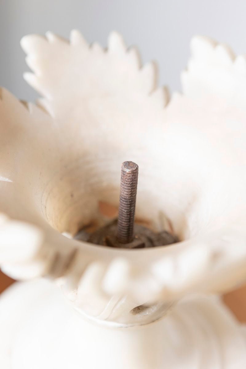 French 20th Century Pair of Alabaster Vases with Sculpted Floral Motifs - JAA