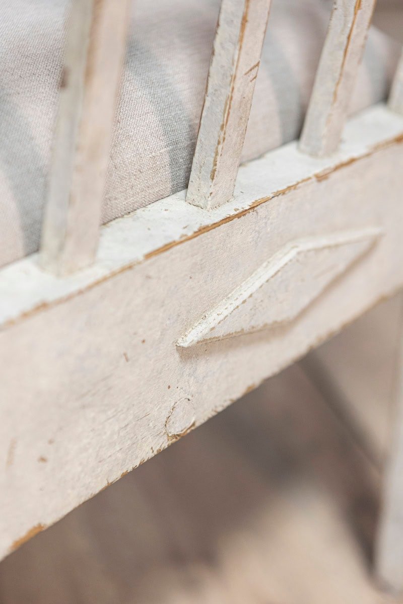 20th Century Swedish Gustavian Style Gray Painted Sofa Bench - JAA