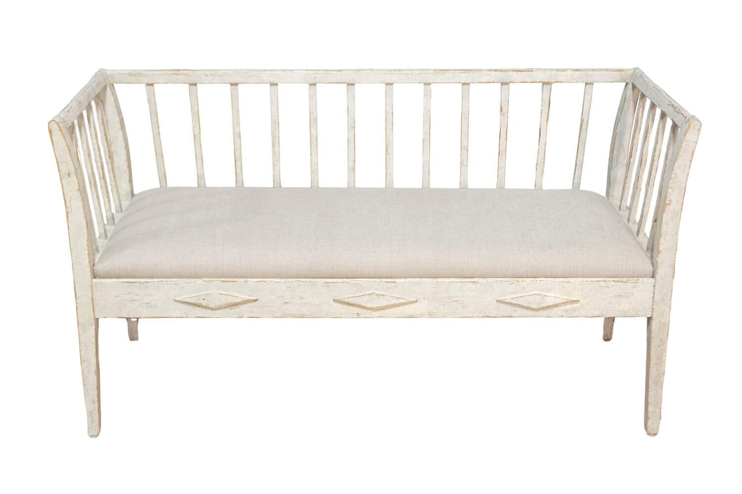 20th Century Swedish Gustavian Style Gray Painted Sofa Bench