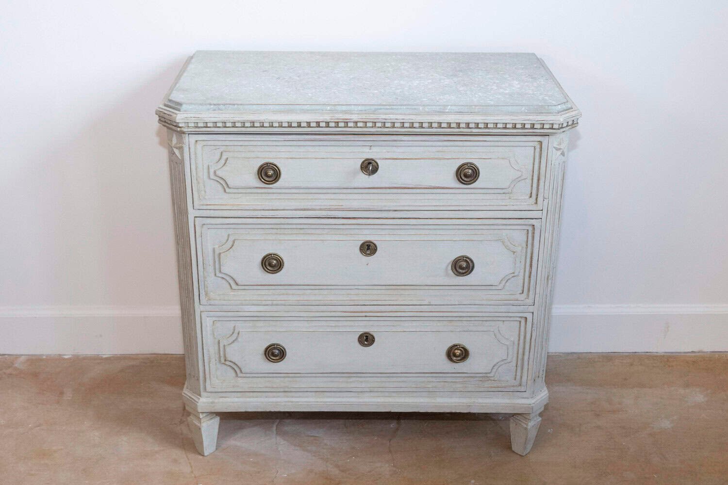 Pair of Swedish Gustavian Style 1890s Painted Chests with Carved Stars - JAA
