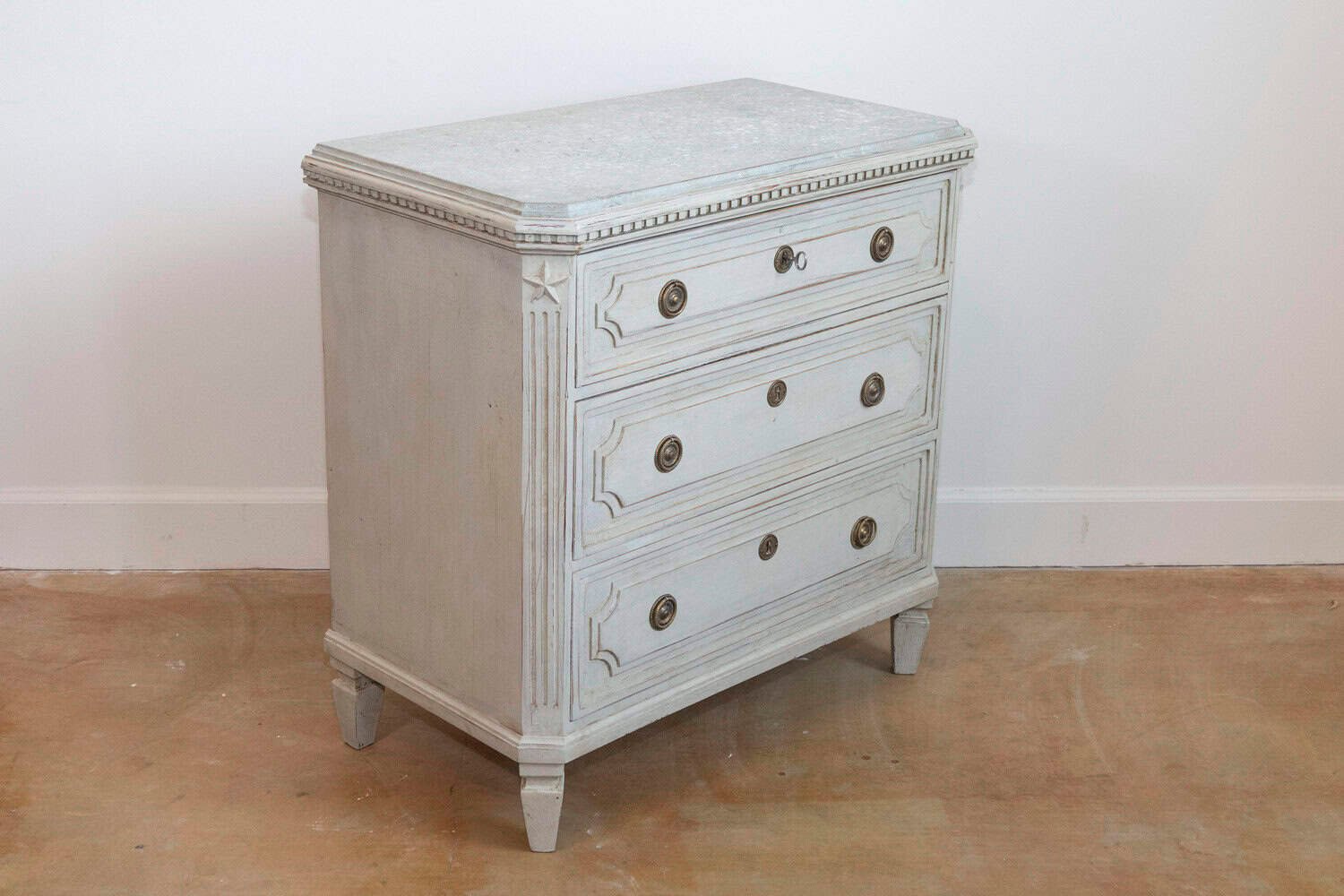 Pair of Swedish Gustavian Style 1890s Painted Chests with Carved Stars - JAA