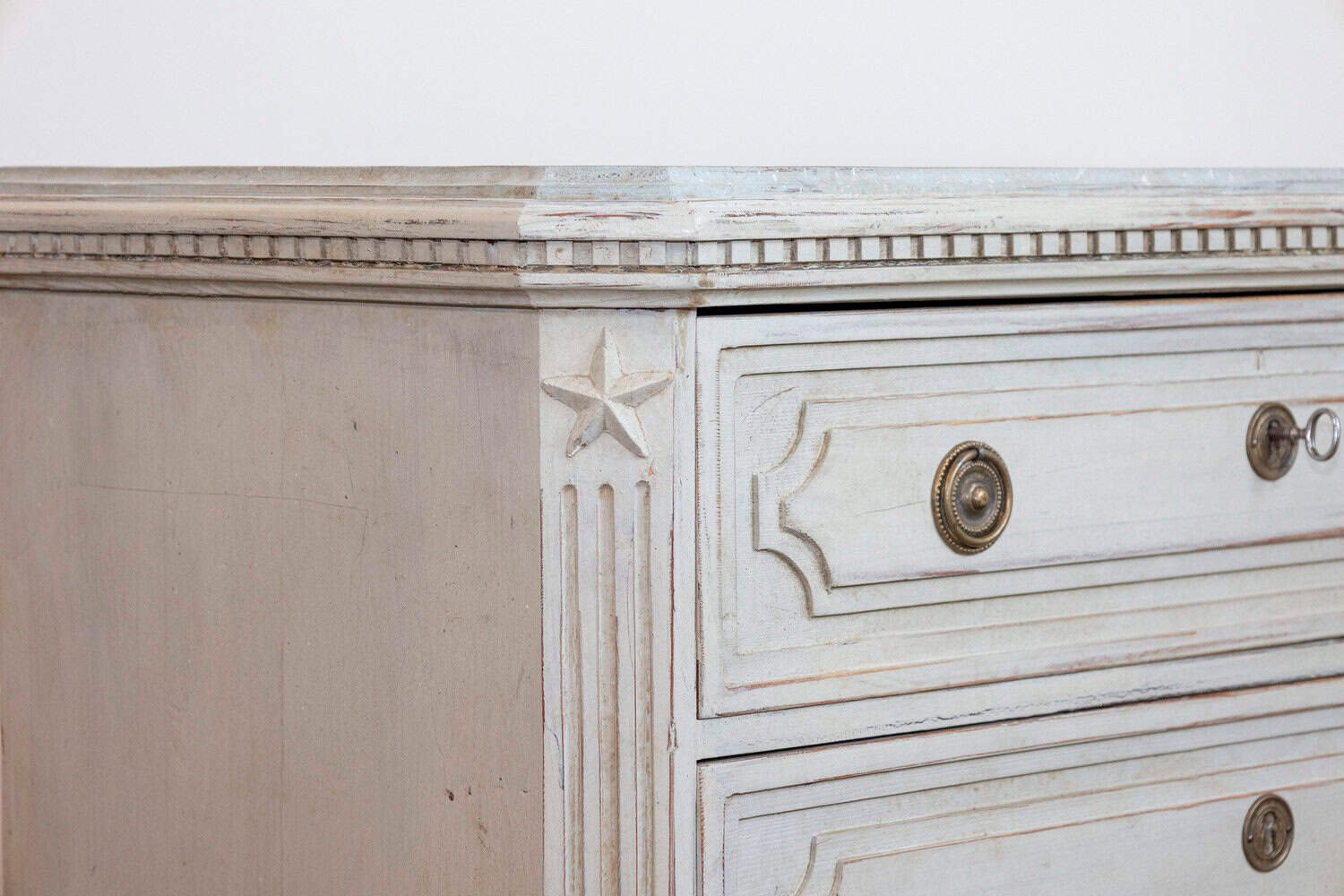Pair of Swedish Gustavian Style 1890s Painted Chests with Carved Stars - JAA