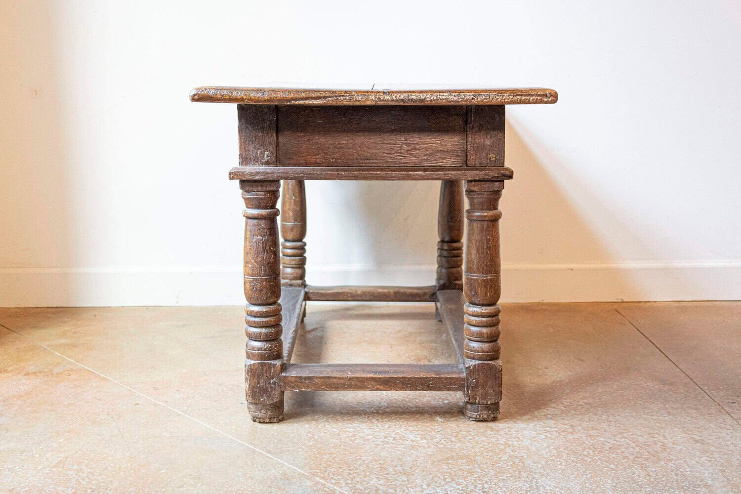French 1750s Walnut Library Table with Carved Drawers and Original Hardware - JAA