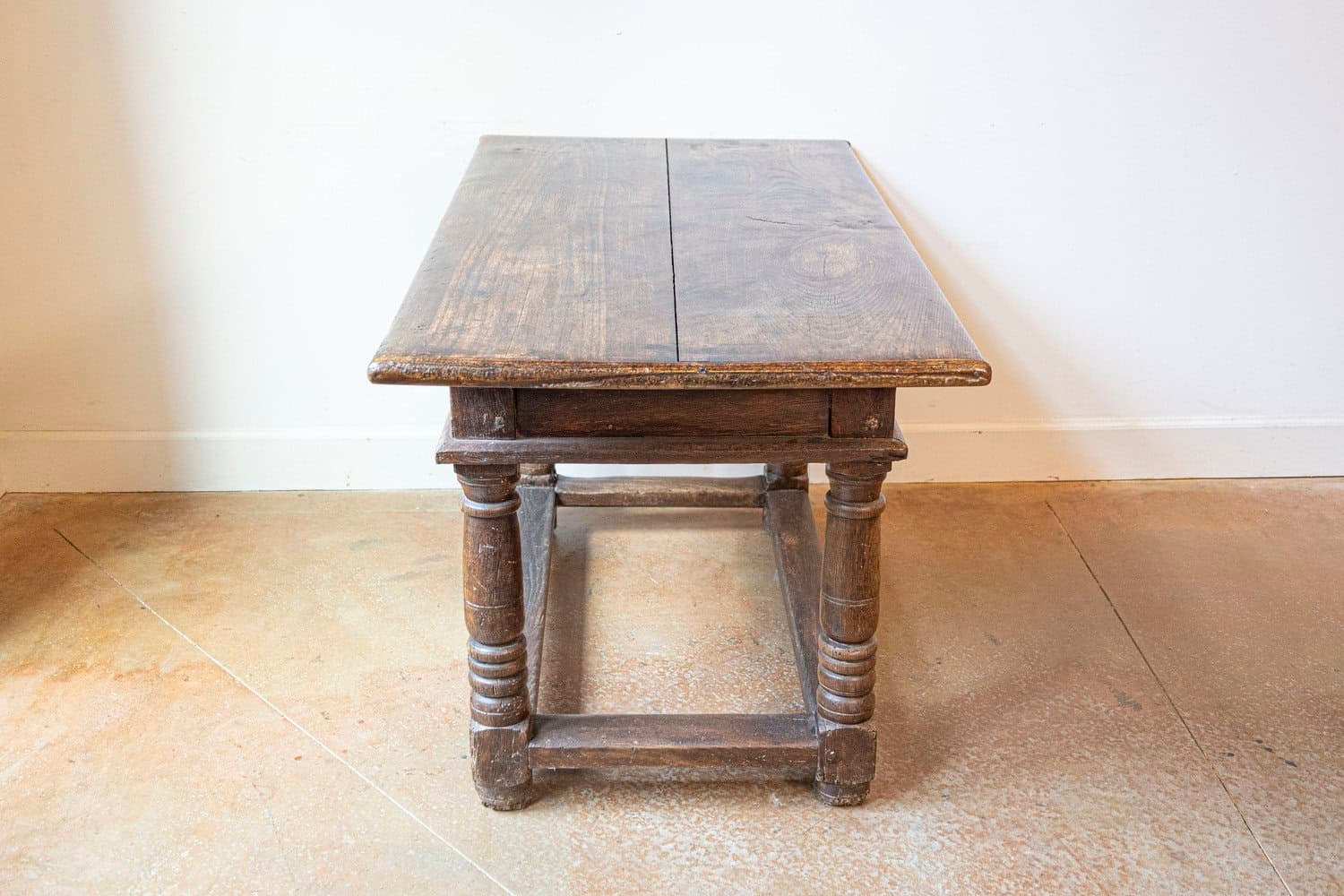 French 1750s Walnut Library Table with Carved Drawers and Original Hardware - JAA