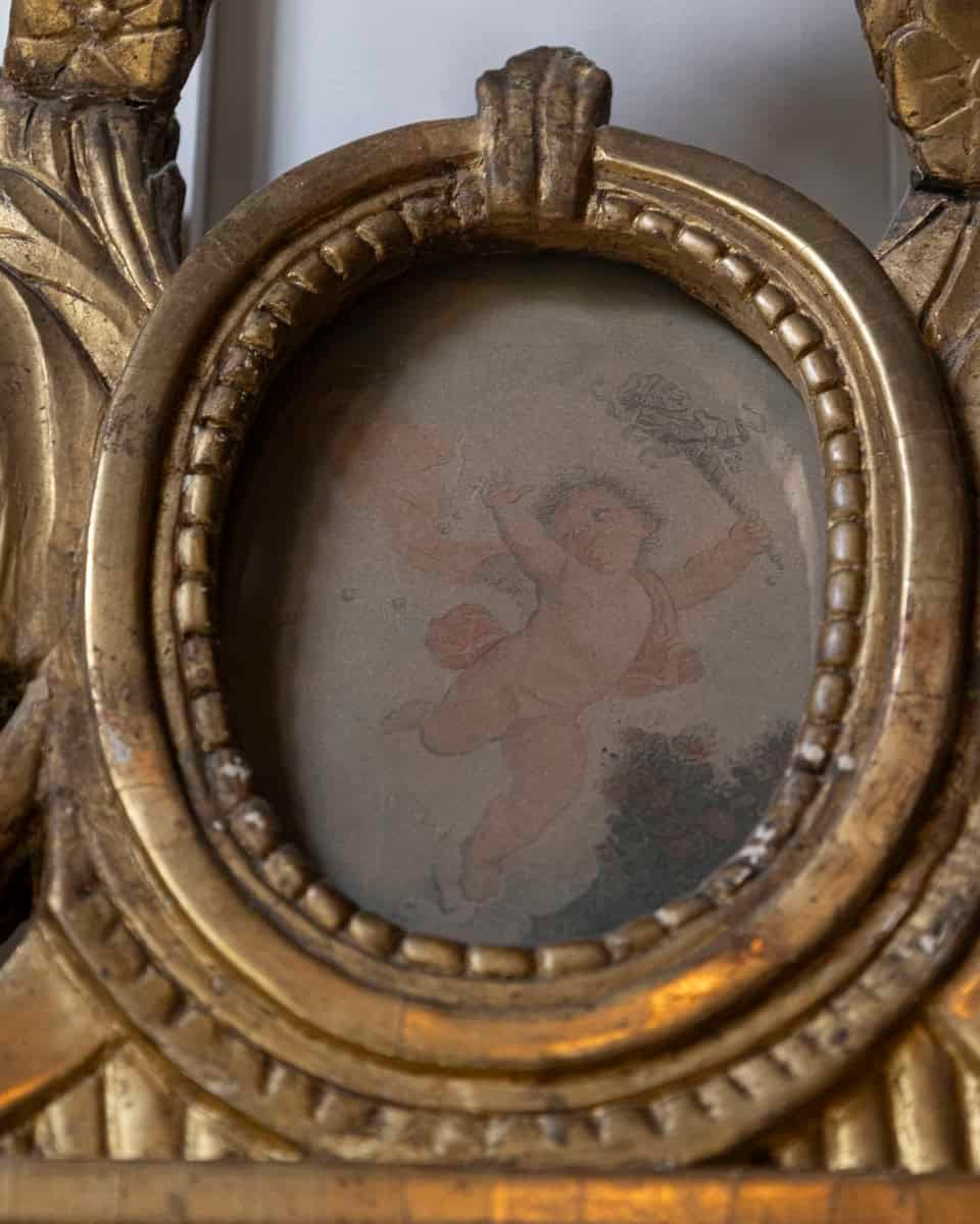 French 18th Century Louis XVI Giltwood Mirror with Cherub Medallion - JAA