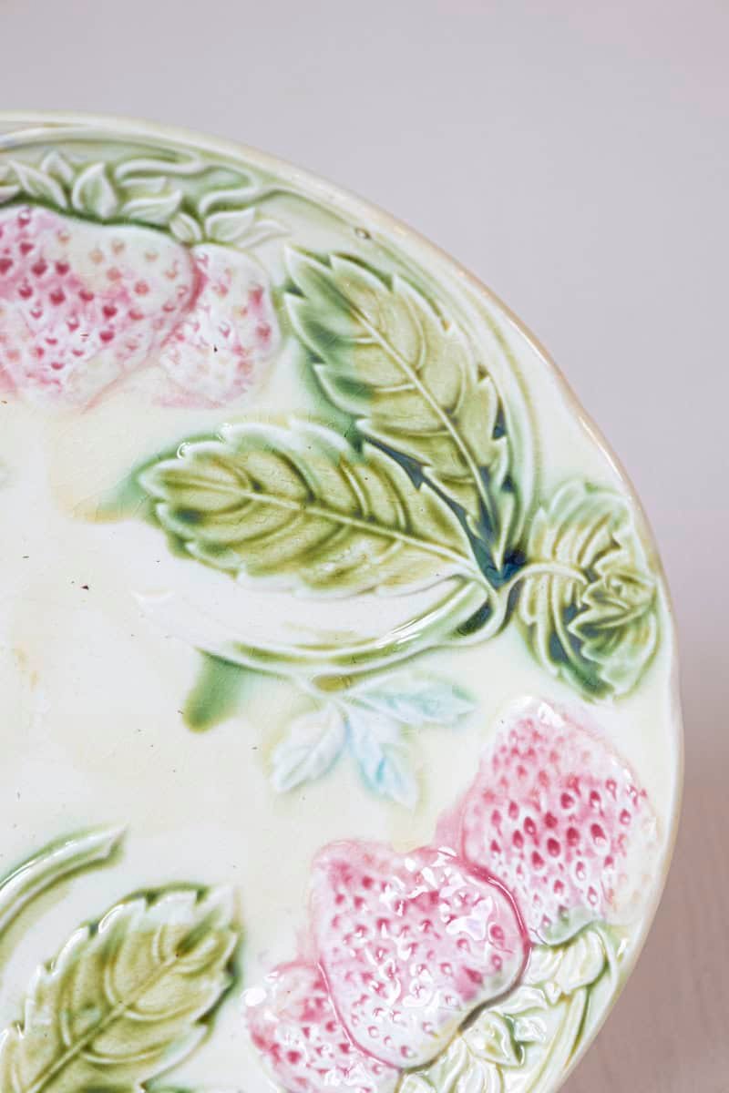 French 19th Century Majolica Plates with Raised Decor of Strawberries and Leaves - JAA