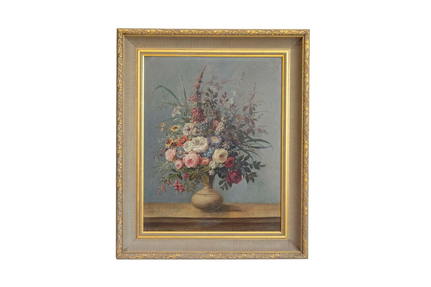 Italian Rococo 1770s Framed Still-Life Painting Depicting a Bouquet of Flowers