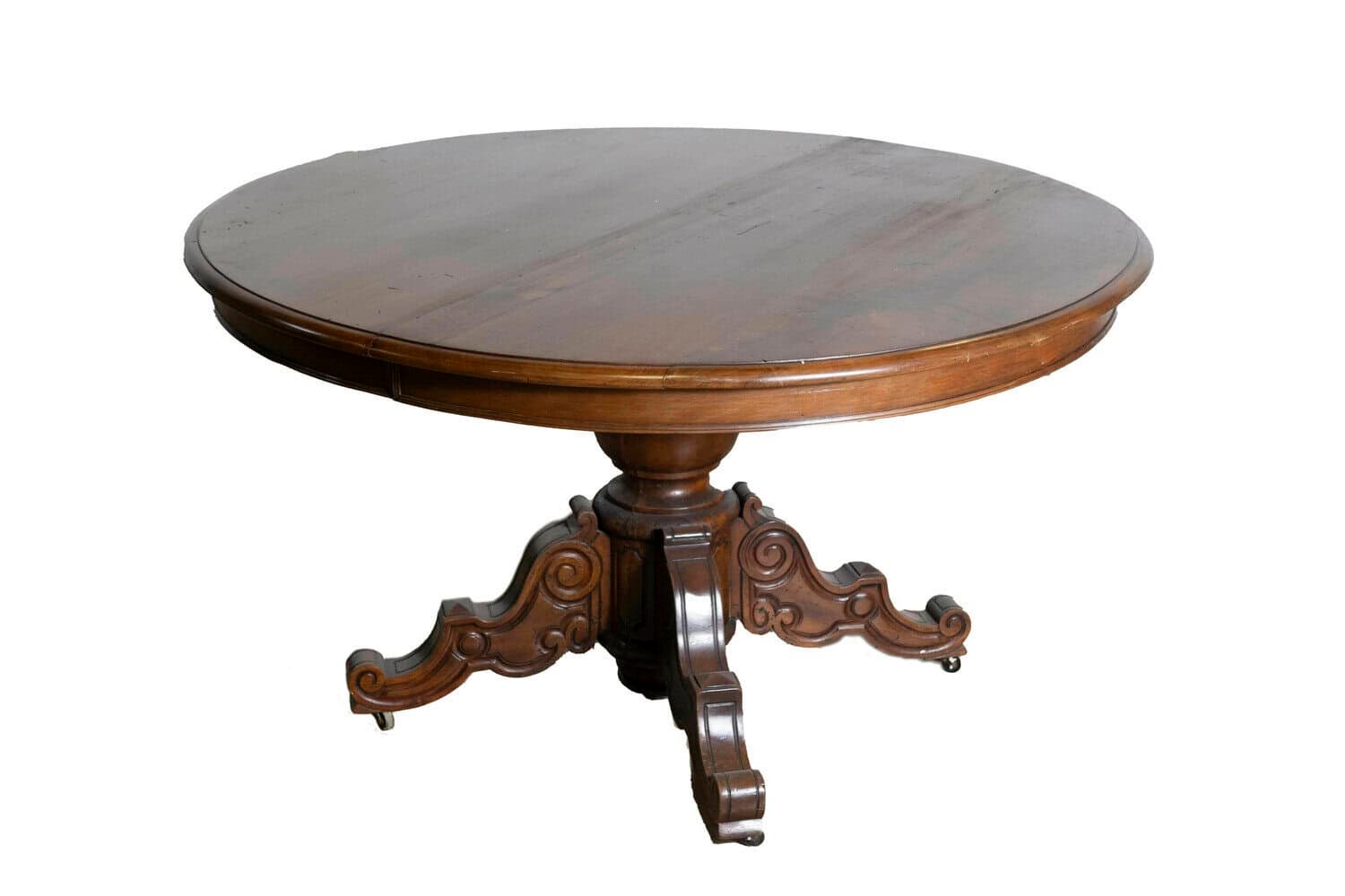 French Napoléon III Walnut Pedestal Table with Carved Feet from the 1850s - JAA