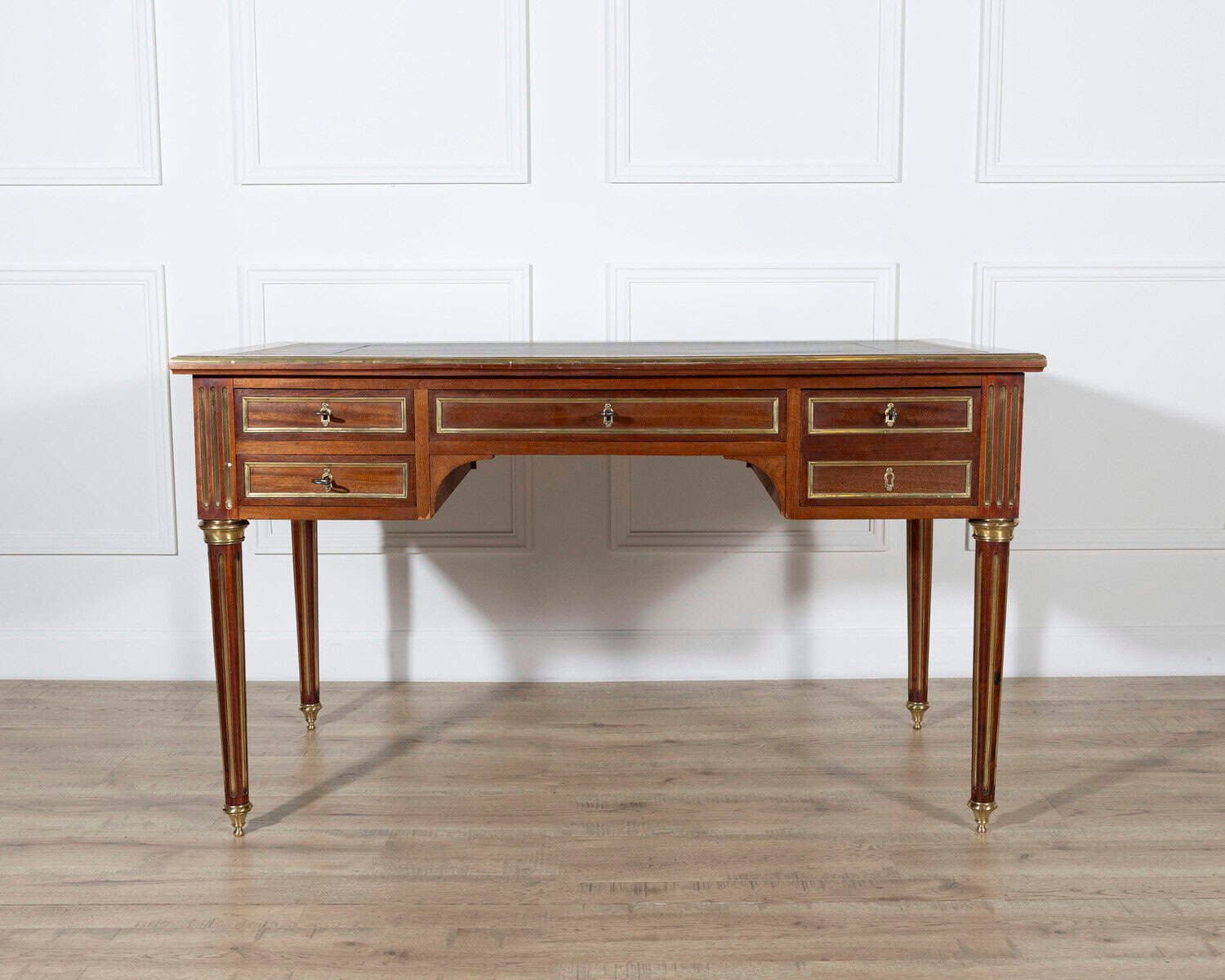 19th Century Louis XVI–Style Mahogany Double-Sided Desk with Leather Top - JAA