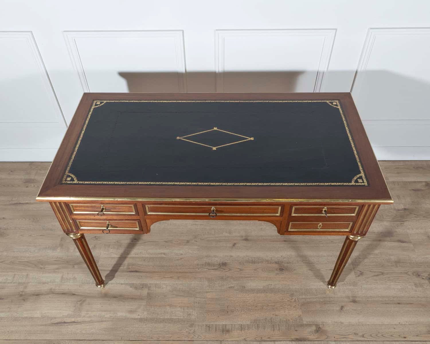 19th Century Louis XVI–Style Mahogany Double-Sided Desk with Leather Top - JAA