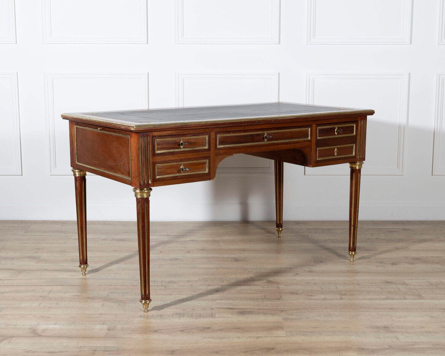 19th Century Louis XVI–Style Mahogany Double-Sided Desk with Leather Top - JAA