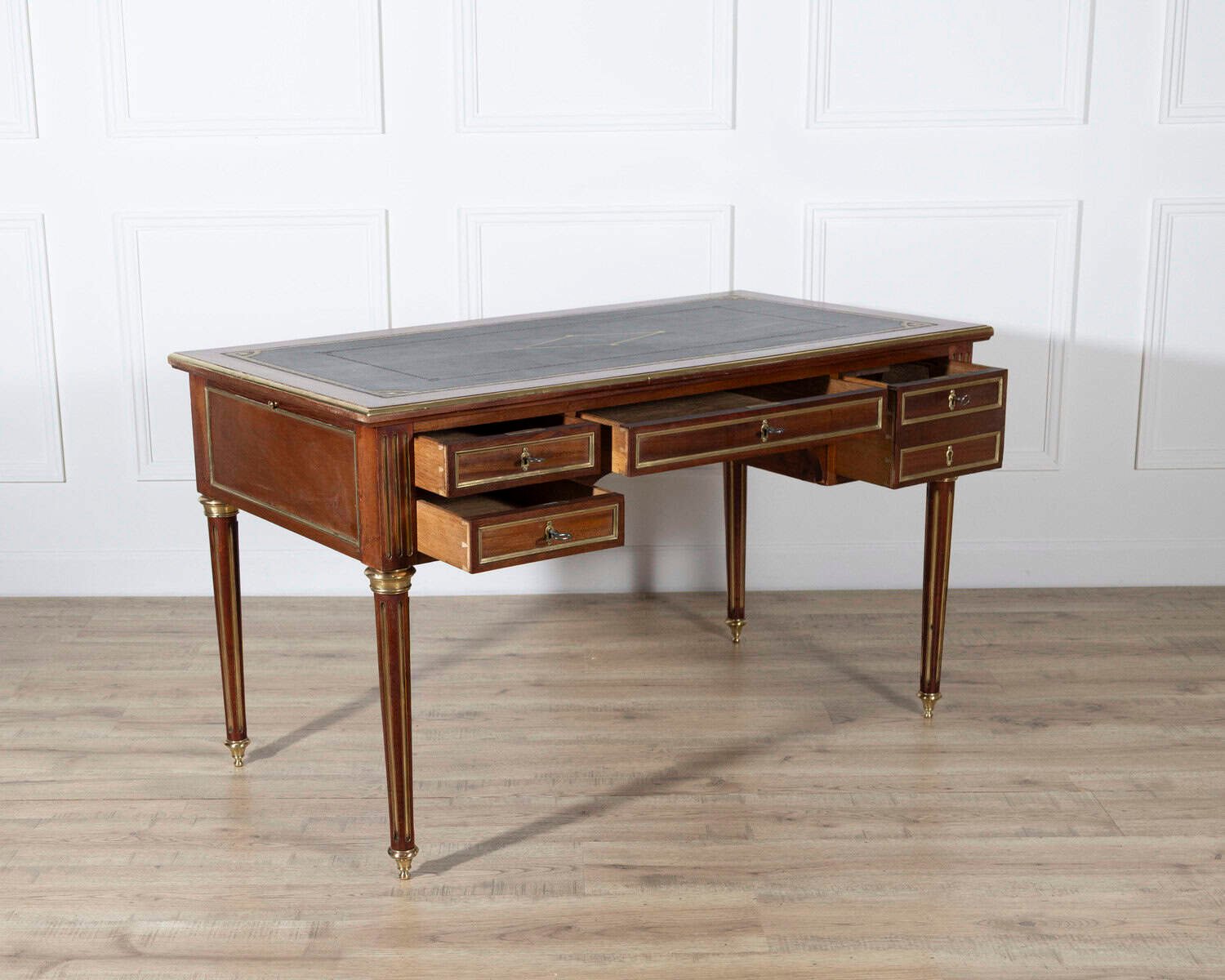 19th Century Louis XVI–Style Mahogany Double-Sided Desk with Leather Top - JAA