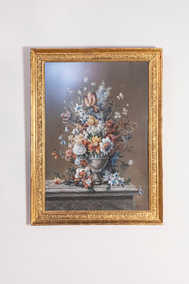 French Empire Period Pastel and Gouache Painting, circa 1810 in Giltwood Frame - JAA