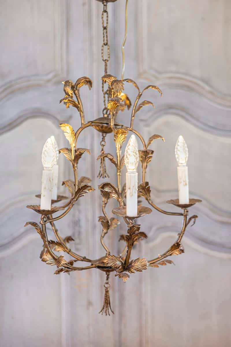 20th Century French Gilt Metal Chandelier in the Style of Coco Chanel - JAA