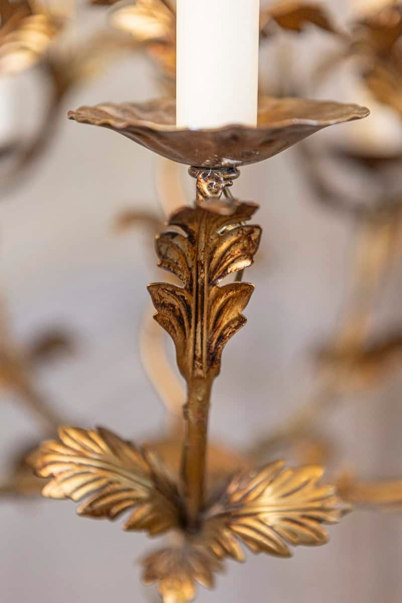 20th Century French Gilt Metal Chandelier in the Style of Coco Chanel - JAA