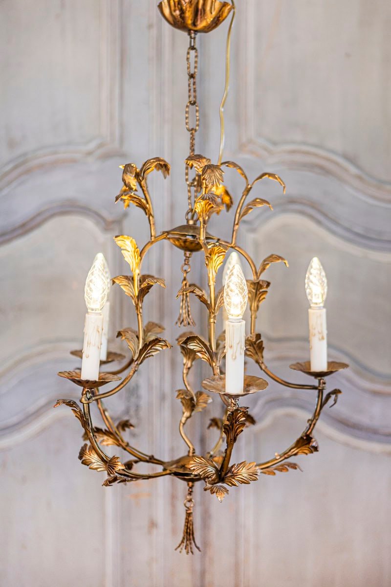 20th Century French Gilt Metal Chandelier in the Style of Coco Chanel - JAA