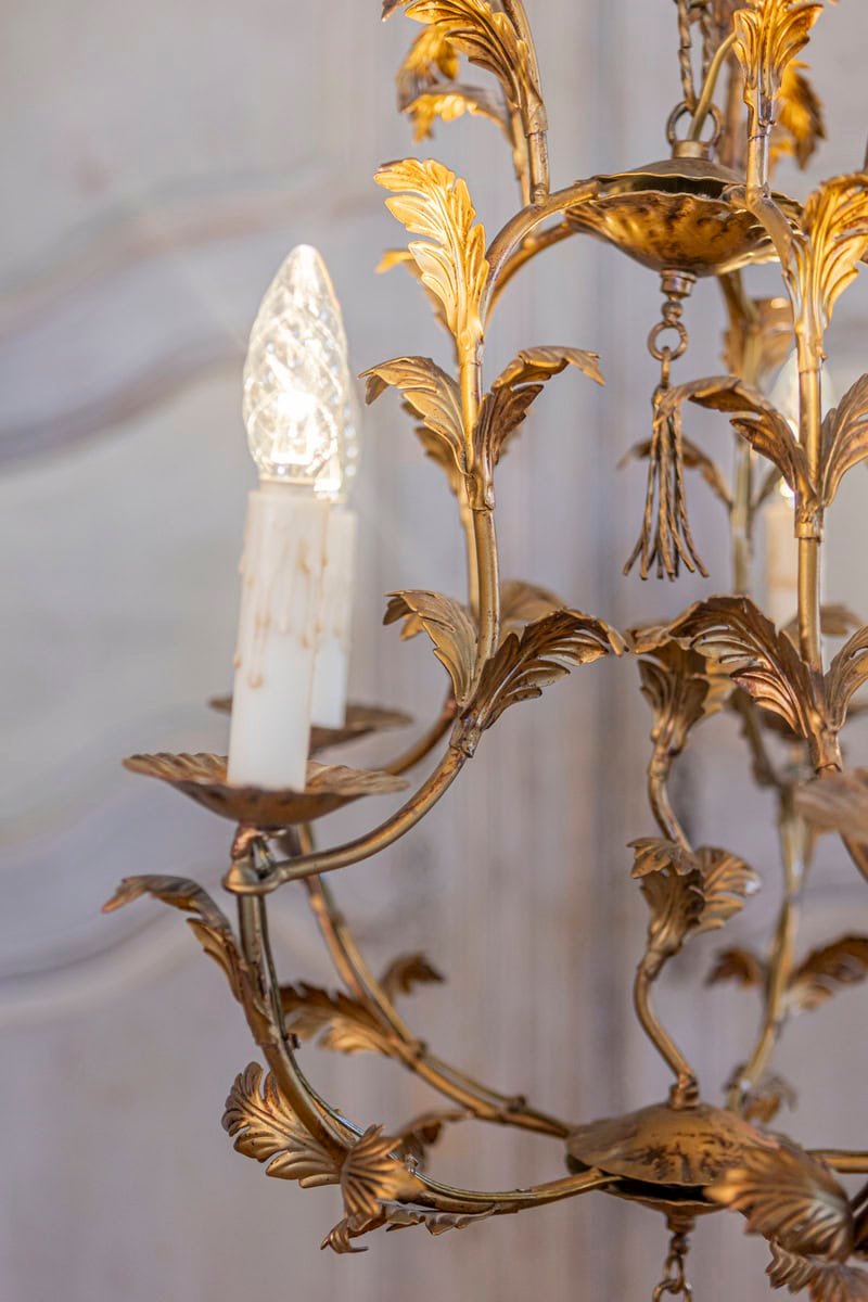 20th Century French Gilt Metal Chandelier in the Style of Coco Chanel - JAA