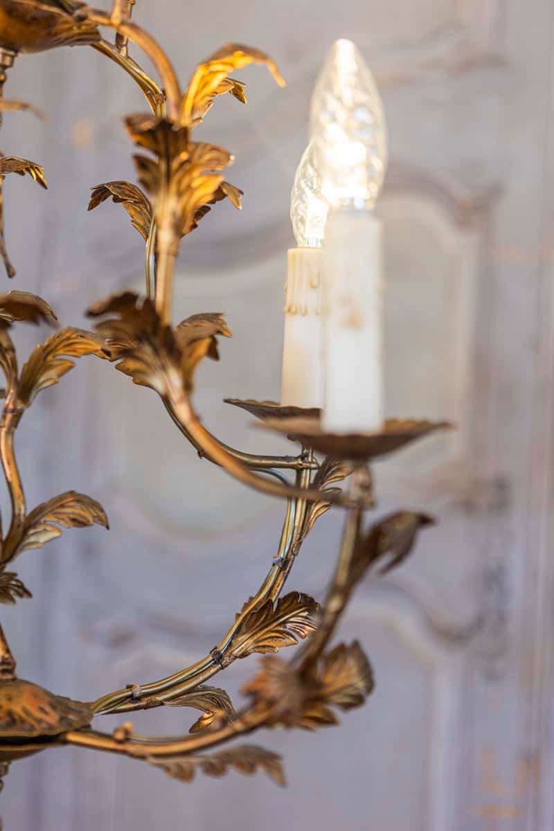 20th Century French Gilt Metal Chandelier in the Style of Coco Chanel - JAA