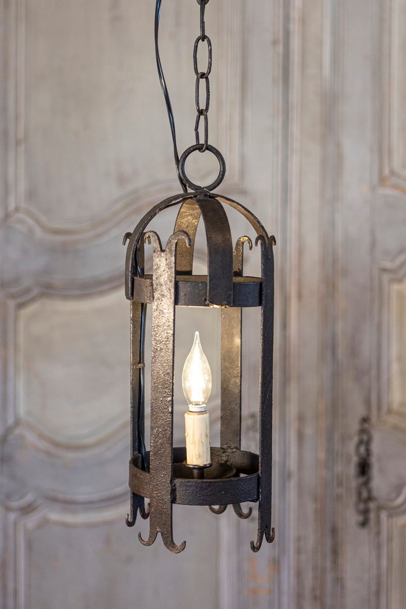 Pair of French Wrought-Iron Single Light Cylindrical Lanterns, Wired for the USA - JAA