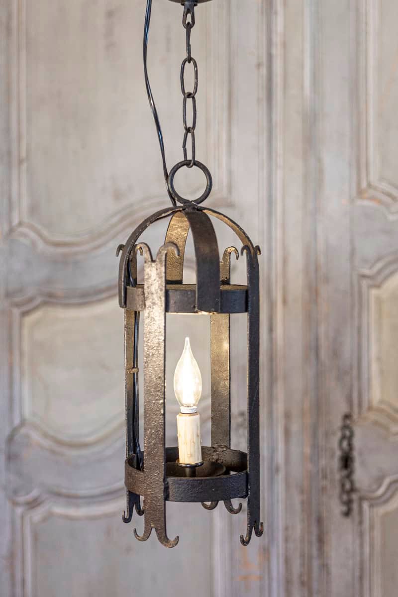 Pair of French Wrought-Iron Single Light Cylindrical Lanterns, Wired for the USA - JAA