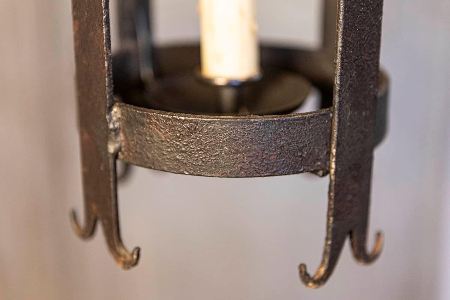 Pair of French Wrought-Iron Single Light Cylindrical Lanterns, Wired for the USA - JAA