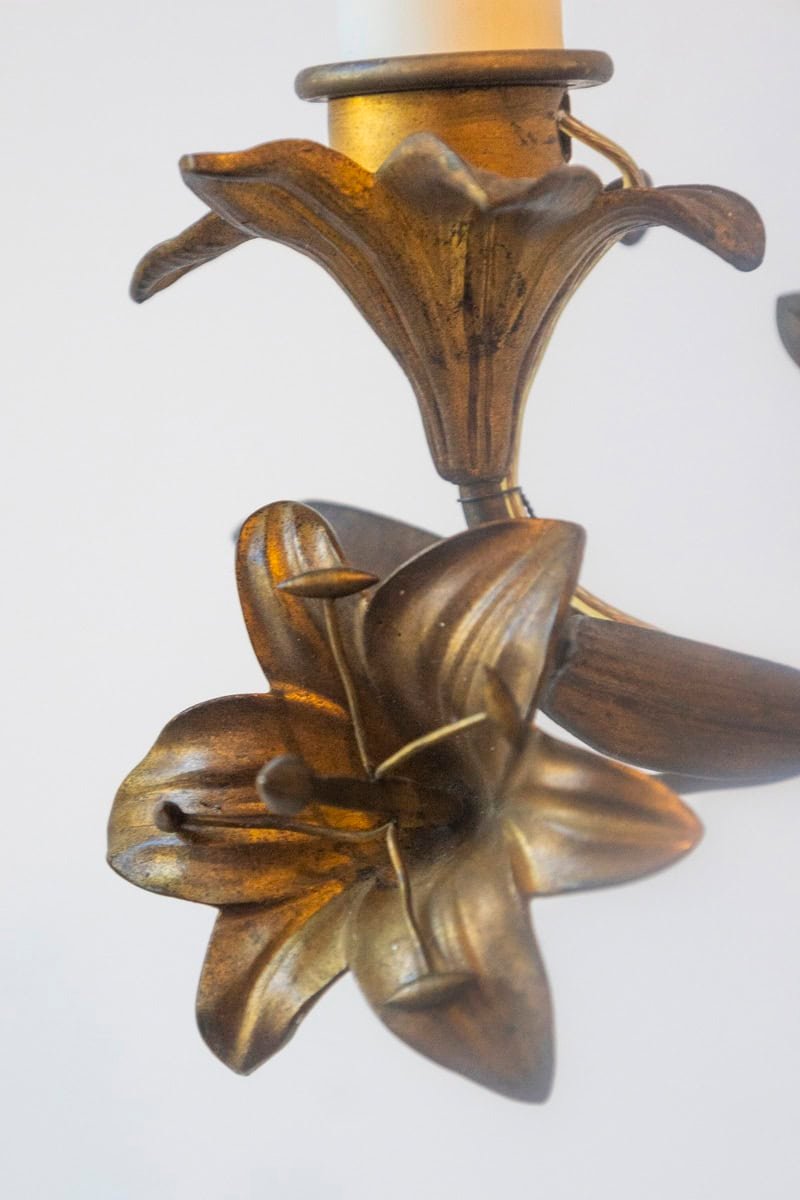 Pair of 20th Century French Gilt Tôle Floral Sconces - JAA