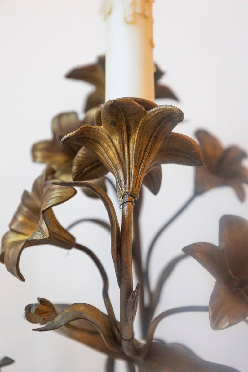 Pair of 20th Century French Gilt Tôle Floral Sconces - JAA