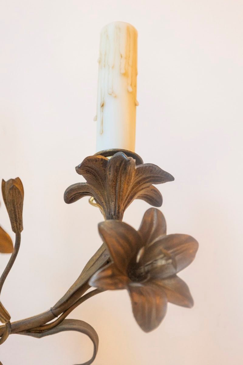 Pair of 20th Century French Gilt Tôle Floral Sconces - JAA