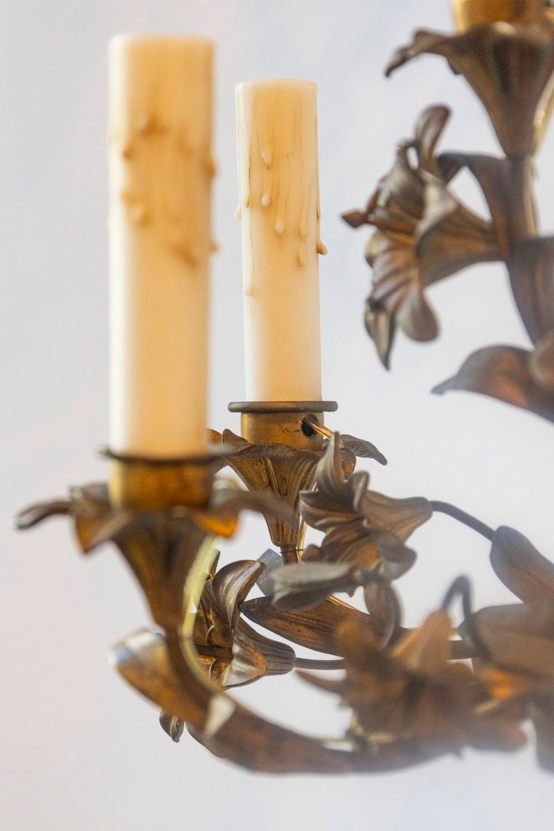 Pair of 20th Century French Gilt Tôle Floral Sconces - JAA