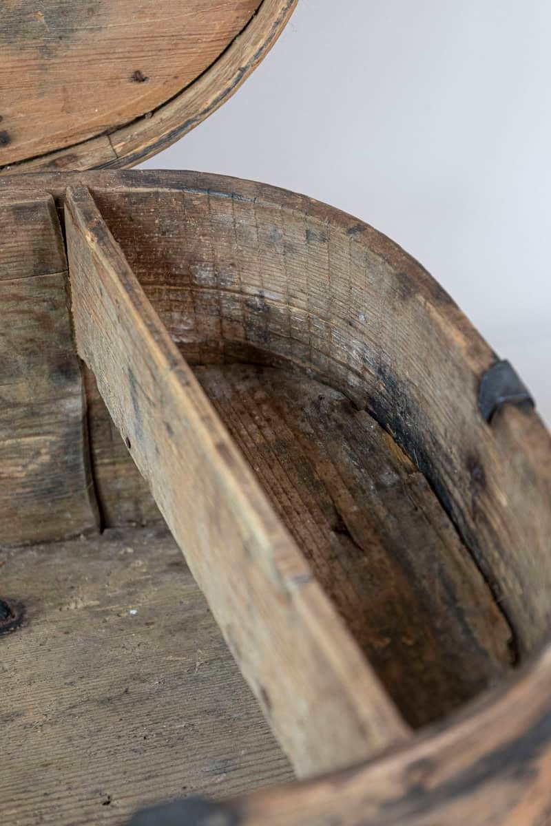 Swedish 1790s Rustic Oval Top Wooden Box with Iron Accents and Distressed Patina - JAA