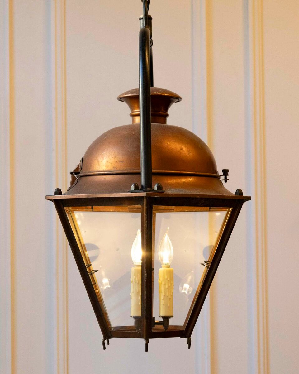 Pair of Early 20th-Century French Copper and Iron Hanging Lanterns - JAA
