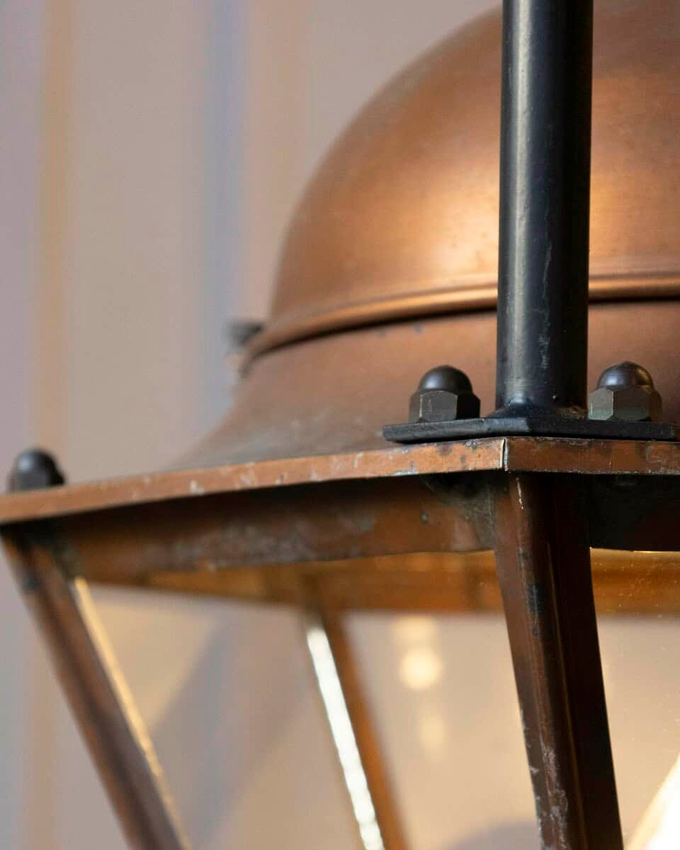 Pair of Early 20th-Century French Copper and Iron Hanging Lanterns - JAA