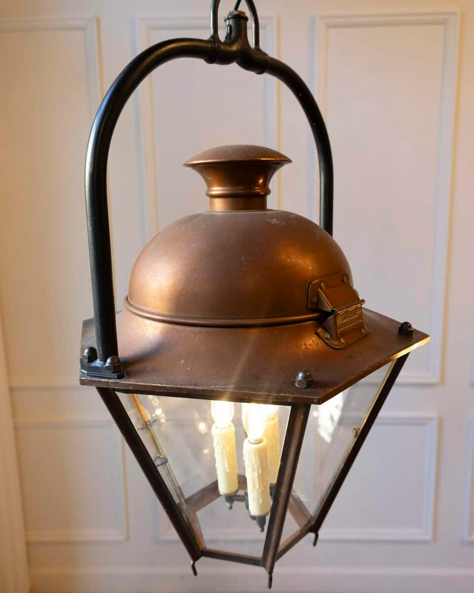 Pair of Early 20th-Century French Copper and Iron Hanging Lanterns - JAA