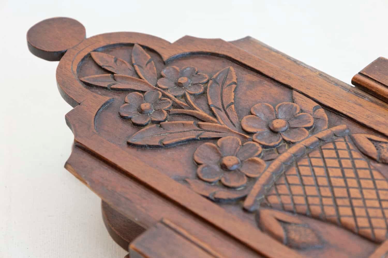 French 19th Century Carved Walnut Farinerio Decorative Box with Floral Décor - JAA