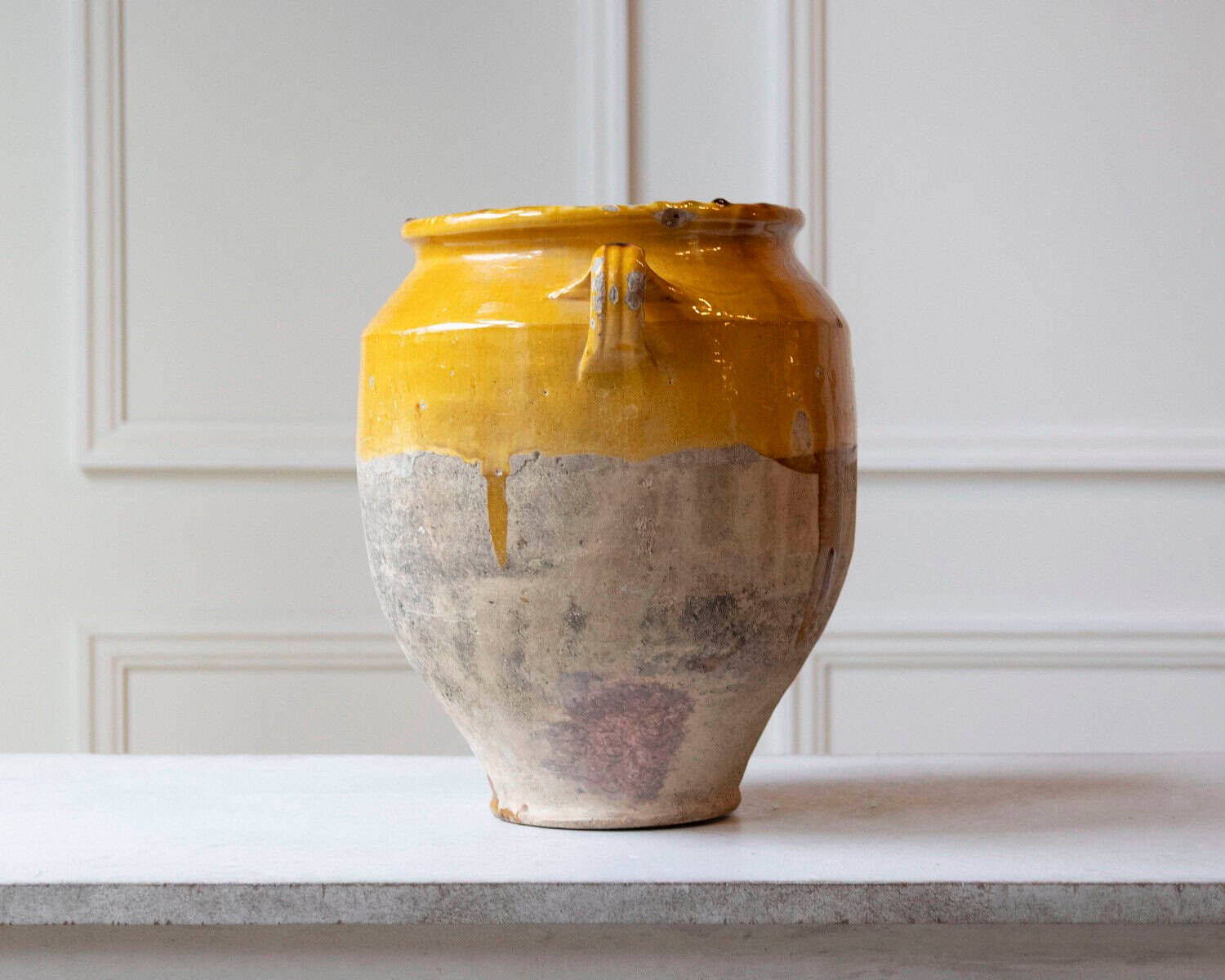 19th Century French Terracotta Jug with Ochre Glaze - JAA