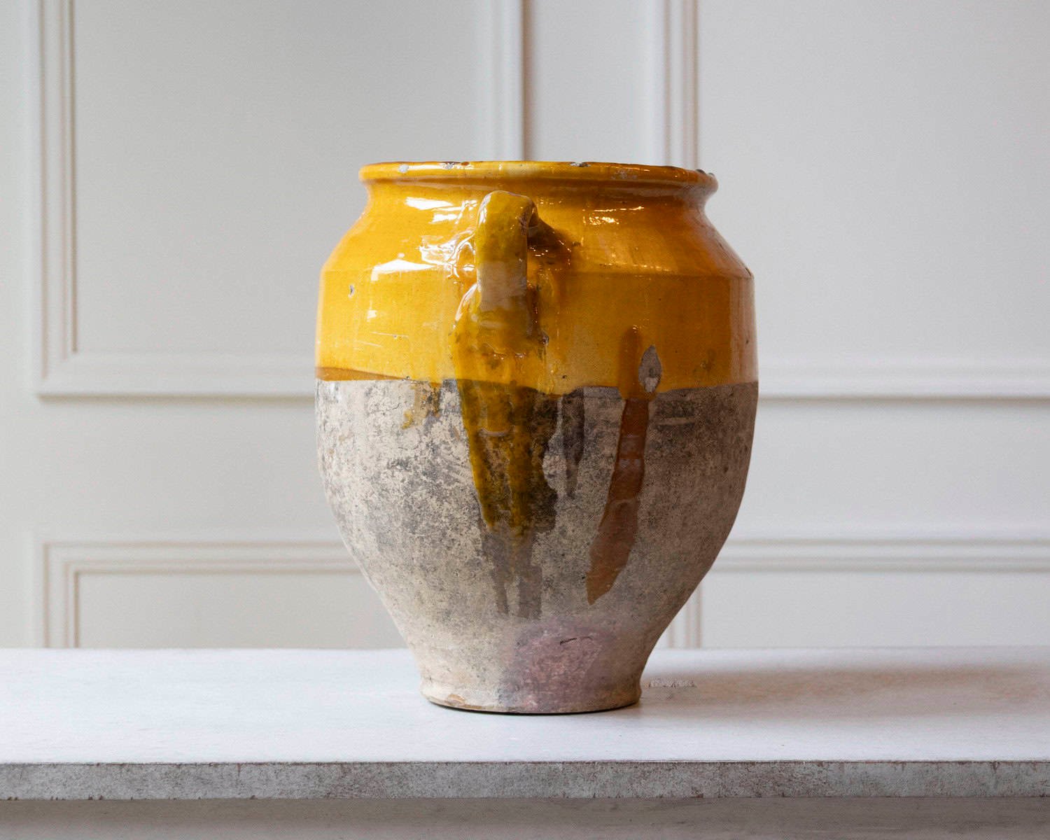 19th Century French Terracotta Jug with Ochre Glaze - JAA
