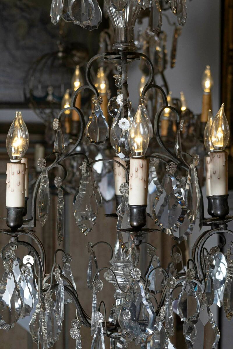 French 19th Century Crystal Six-Light Chandelier with Iron Armature and Obelisk - JAA