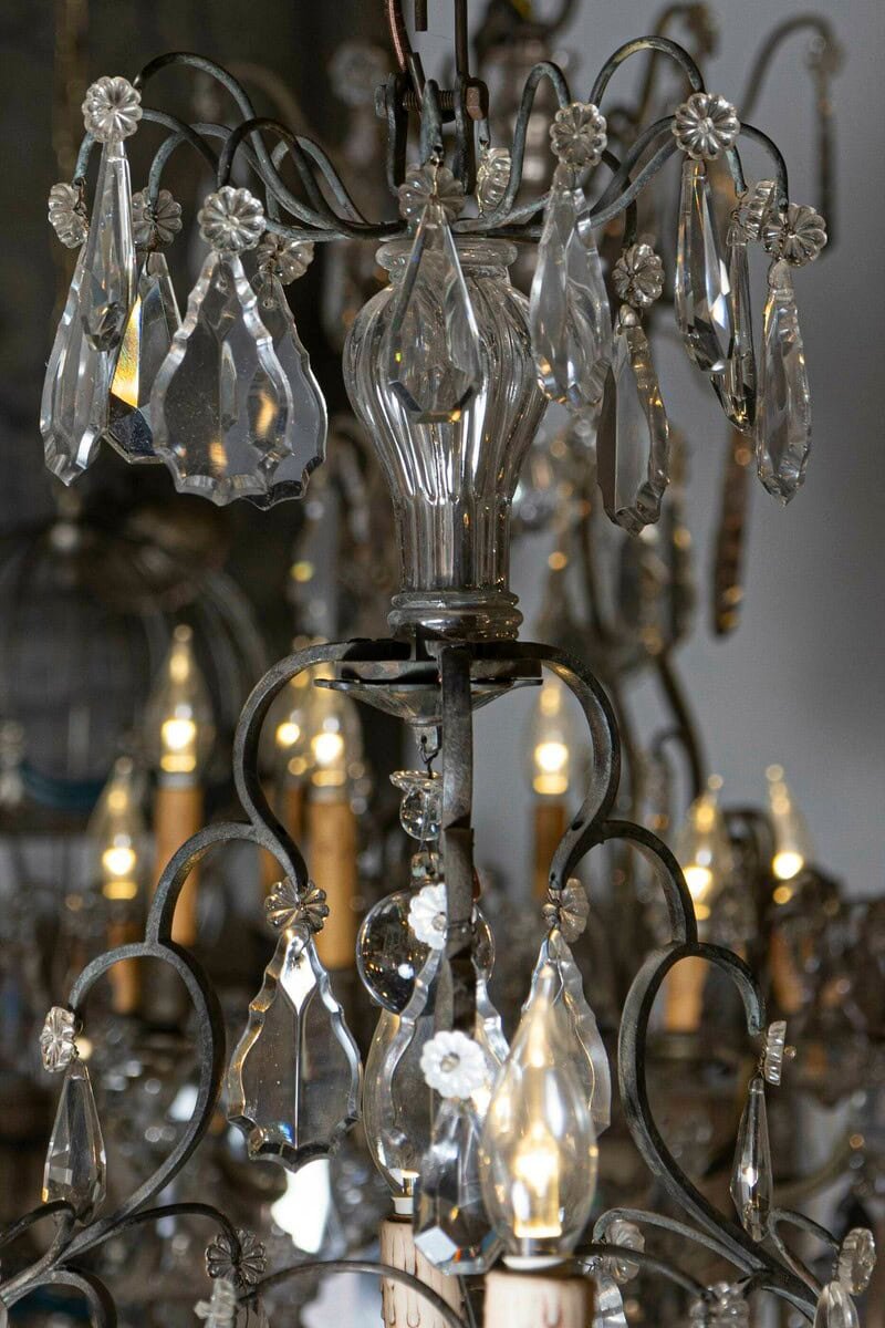 French 19th Century Crystal Six-Light Chandelier with Iron Armature and Obelisk - JAA