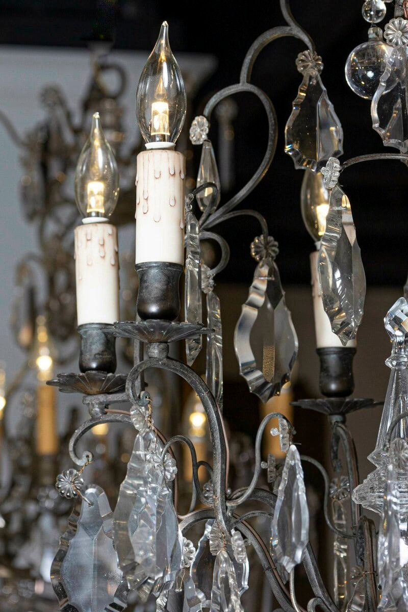 French 19th Century Crystal Six-Light Chandelier with Iron Armature and Obelisk - JAA