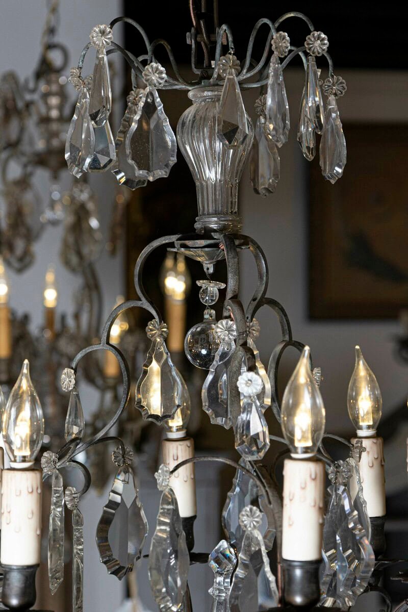 French 19th Century Crystal Six-Light Chandelier with Iron Armature and Obelisk - JAA