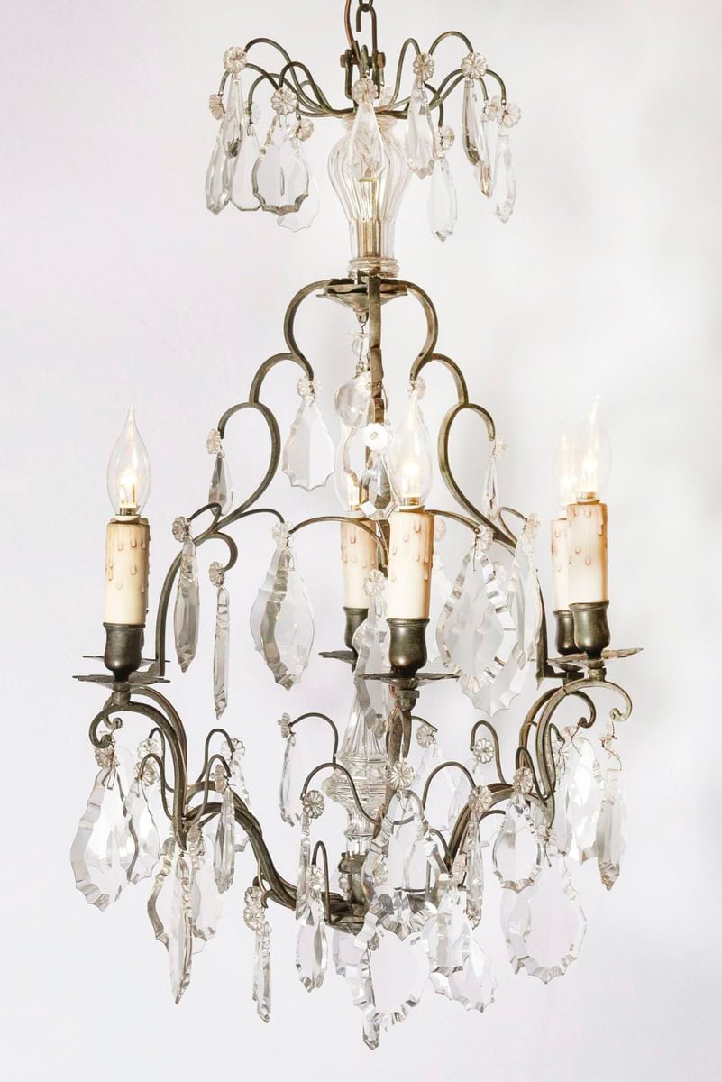 French 19th Century Crystal Six-Light Chandelier with Iron Armature and Obelisk - JAA