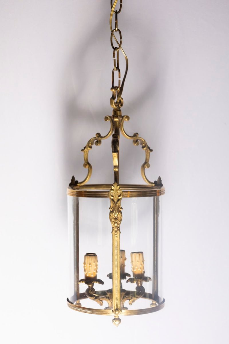 Elegant 20th Century French Gilt Brass Lantern with Curved Detailing - JAA