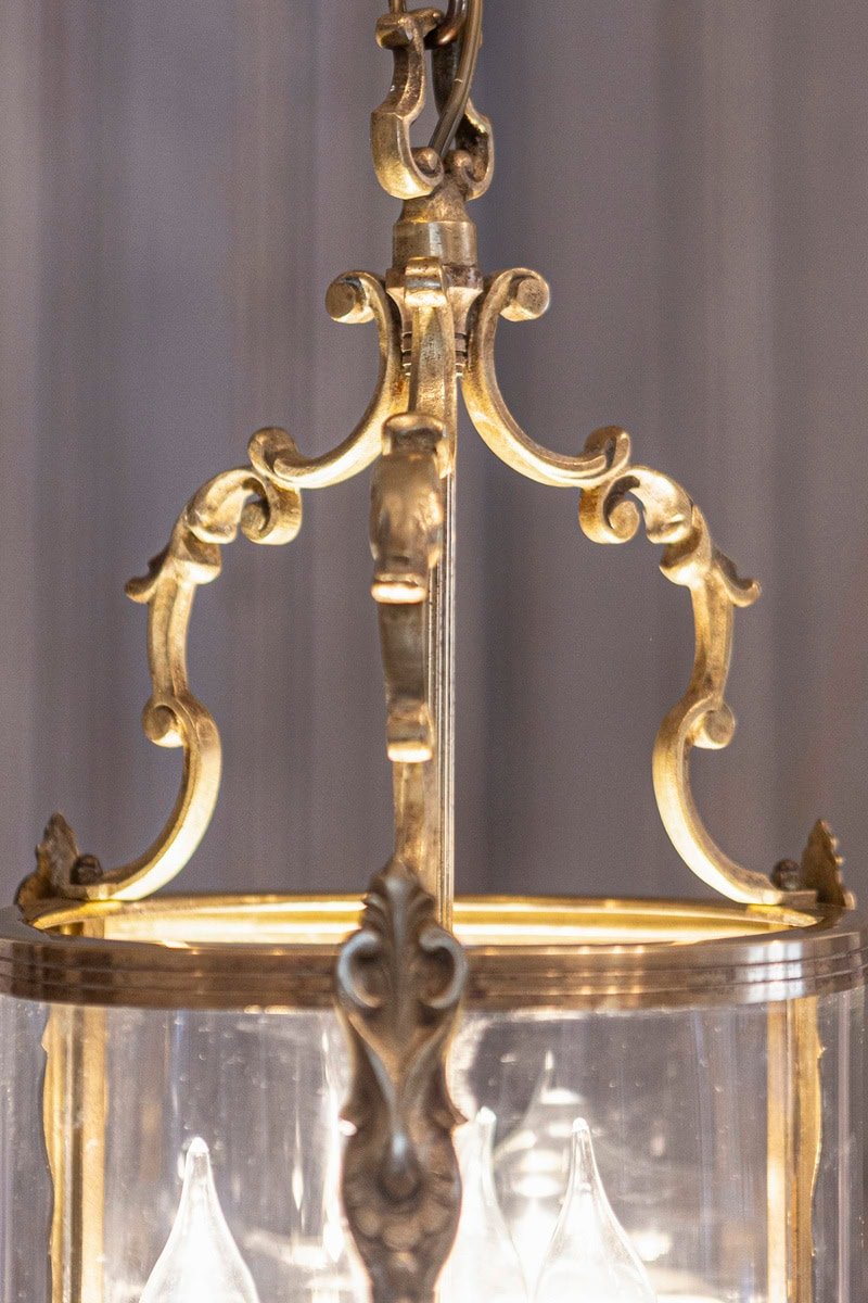 Elegant 20th Century French Gilt Brass Lantern with Curved Detailing - JAA