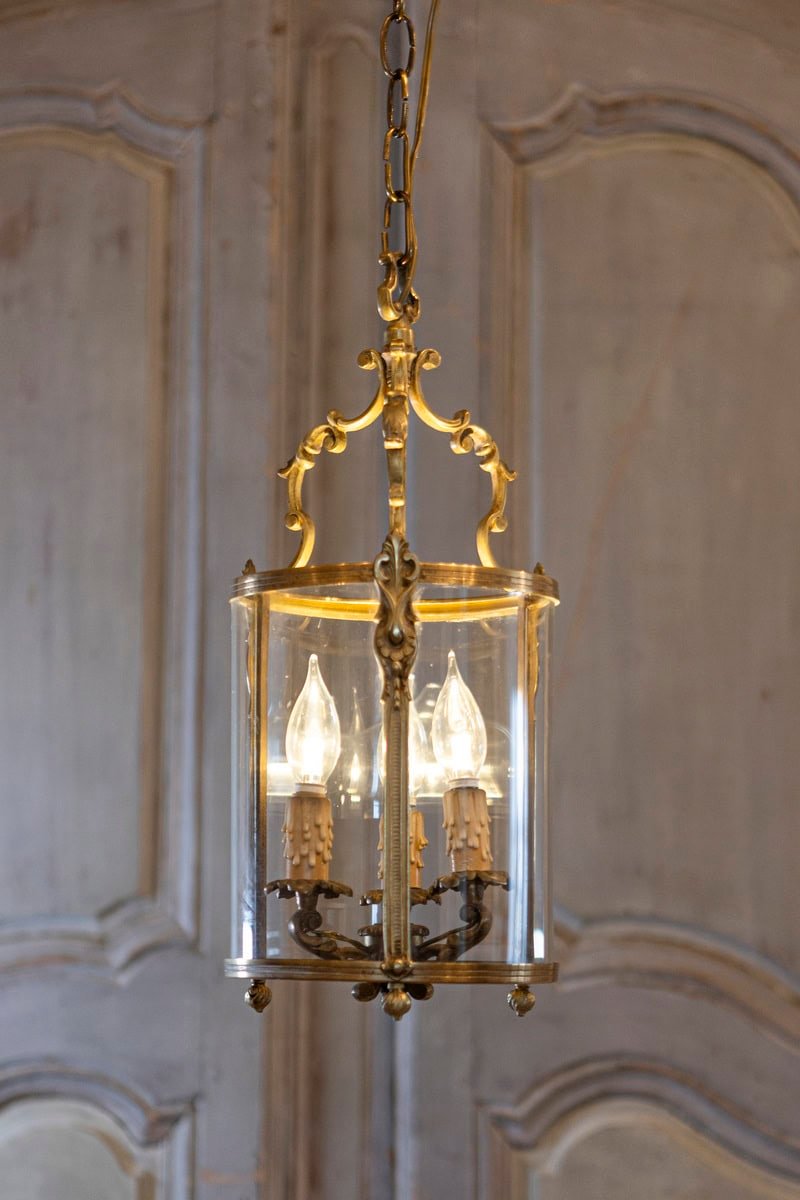 Elegant 20th Century French Gilt Brass Lantern with Curved Detailing - JAA