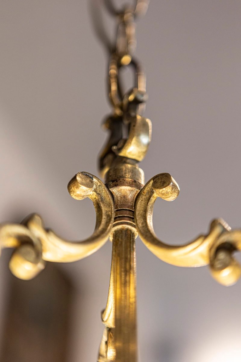 Elegant 20th Century French Gilt Brass Lantern with Curved Detailing - JAA